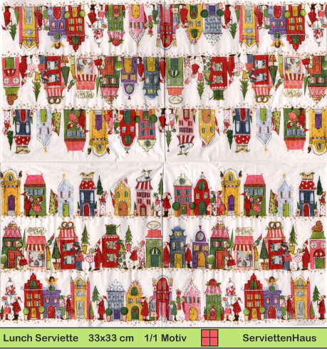 Silke Leffler - Kleine weihnachtliche Häuser - 1 Cocktail Serviette - Halbes Motiv