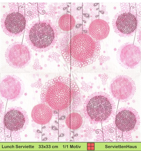 Lauch in rosa gezeichnet aus winzigen Blüten - 1 Lunch Serviette - halbes Motiv