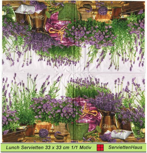 Lavendel in Töpfen und Lavendelsäckchen - 1 Lunch Serviette