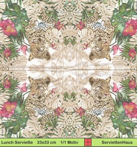 Leopard zwischen Blumen - 1 Lunch Serviette
