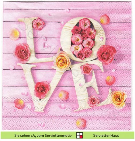 Love auf rosa Holz mit rosa Rosen - 1 Lunch Serviette
