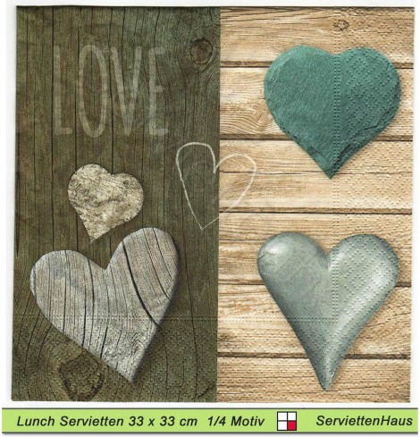 Love Herzen auf Holz - 1 Lunch Serviette