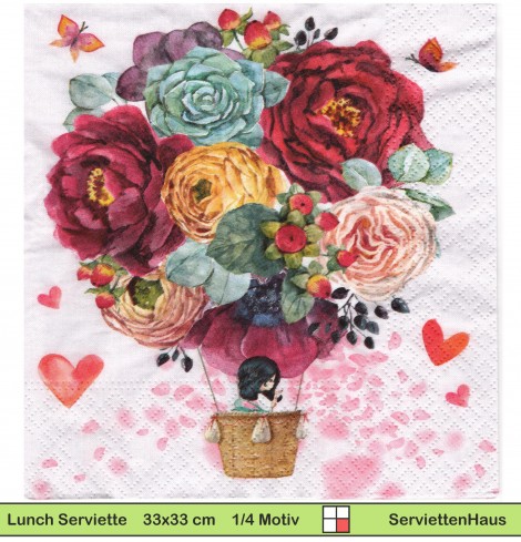 Mädchen im Ballon aus Rosen - 1 Lunch Serviette