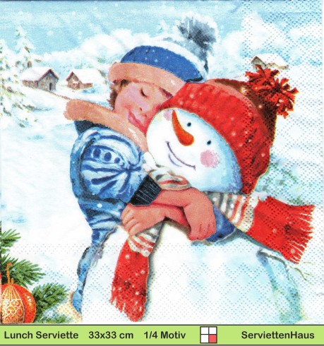 Mädchen umarmt einen Schneemann - 1 Lunch Serviette