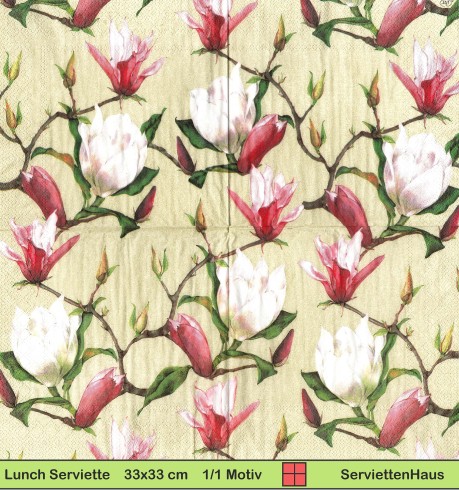 Magnolien auf beige - 1 Lunch Serviette - Ganzes Motiv
