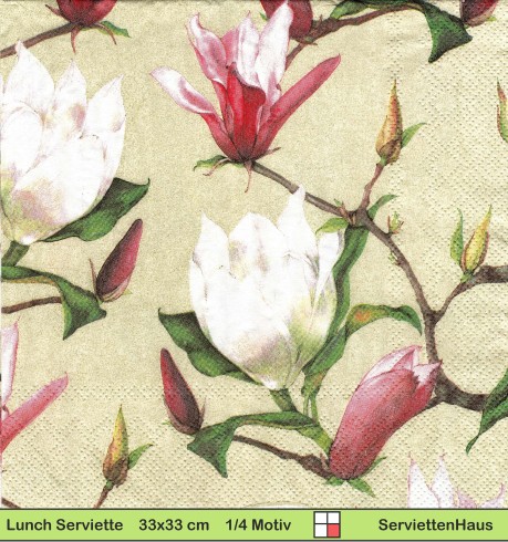 Magnolien auf beige - 1 Lunch Serviette - Ganzes Motiv