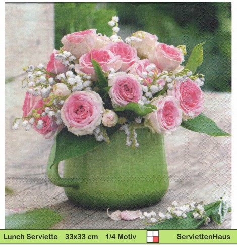 Maiglöckchen mit Rosen - 1 Lunch Serviette