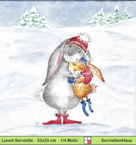 Schneehase mit Kind im Wald - 1 Lunch Serviette