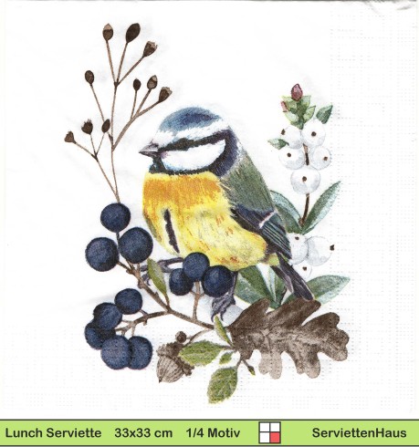 Kohlmeise mit Beeren - 1 Lunch Serviette