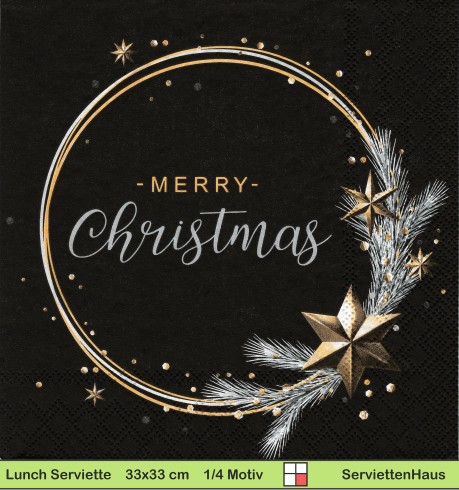 Merry Christmas auf schwarz - 1 Lunch Serviette