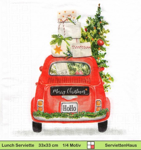 Fiat 500 mit Weihnachtsgeschenken bepackt - 1 Lunch Serviette
