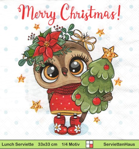 Kleine Eule in Gummistiefel mit Tannenbaum - 1 Lunch Serviette