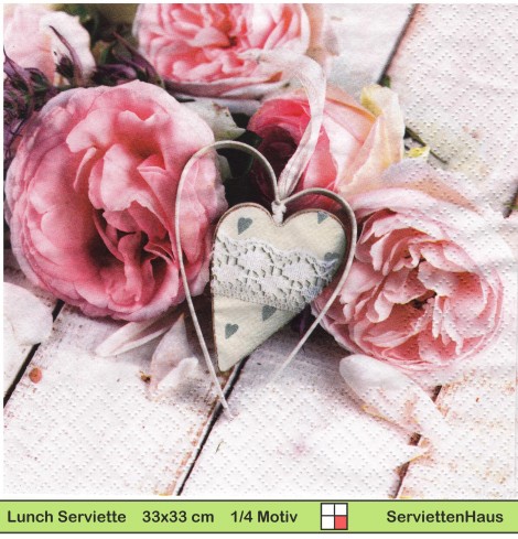 Metallherz zwischen Rosen - 1 Lunch Serviette