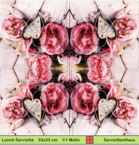 Metallherz zwischen Rosen - 1 Lunch Serviette