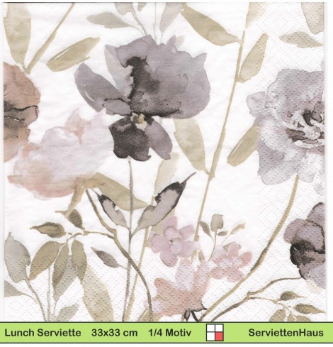 Mit Wasserfarben gemalte Blumen - 1 Lunch Serviette