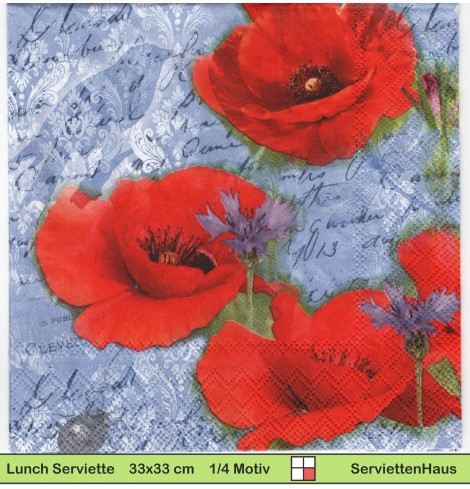 Mohnblumen und Kornblumen auf blau - 1 Lunch Serviette