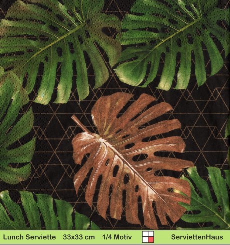 Fensterblatt oder Monstera auf goldenem Gitter - 1 Lunch Serviette