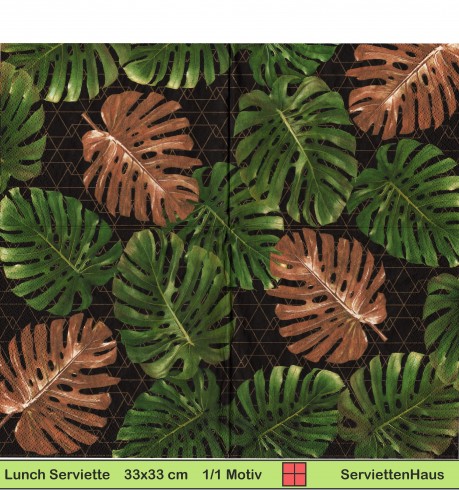 Fensterblatt oder Monstera auf goldenem Gitter - 1 Lunch Serviette