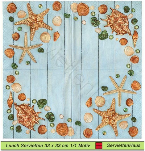 Muscheln und Seestern auf blau - 1 Lunch Serviette