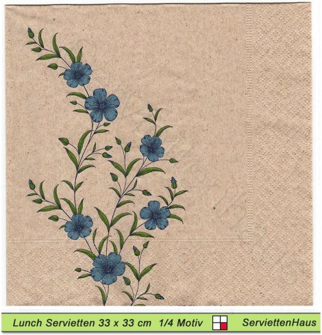 Naturals - Blauer Flachs auf Naturpapier - 1 Lunch Serviette