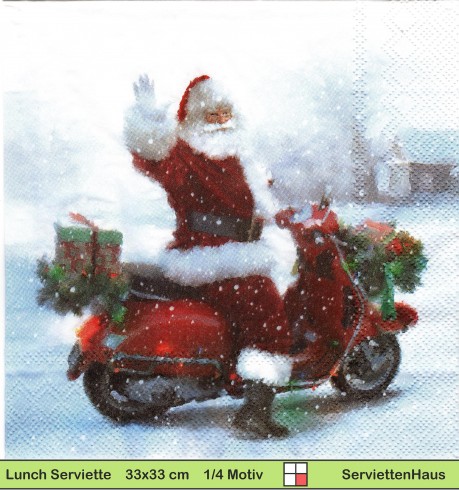 Der Nikolaus auf einem Roller mit Geschenken - 1 Lunch Serviette