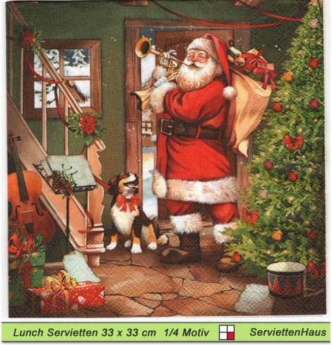 Holmblad - Nikolaus macht Musik mit Bernhardiner - 1 Lunch Serviette