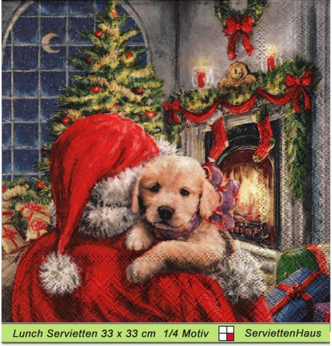 Nikolaus mit Hund am Kamin - 1 Lunch Serviette
