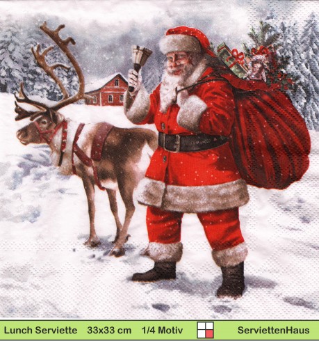 Holmblad - Nikolaus mit Geschenkesack und großer Glocke - 1 Lunch Serviette
