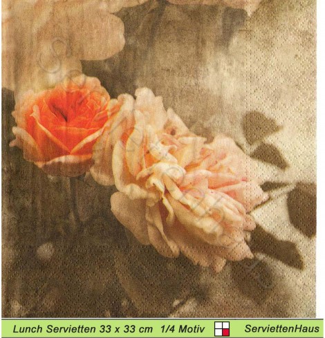 Nostalgie - Lachsfarbige Rosen auf beige - 1 Lunch Serviette
