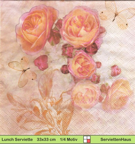 Nostalgie - Rosen mit Schmetterlingen - 1 Lunch Serviette