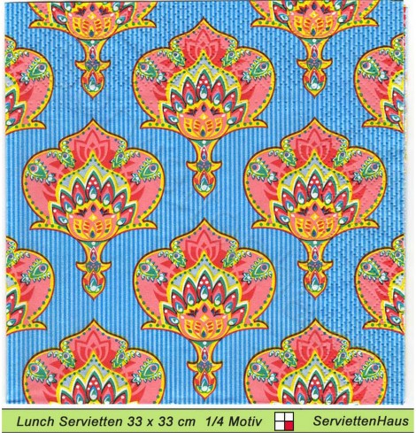Ornamente rot auf blau - 1 Lunch Serviette