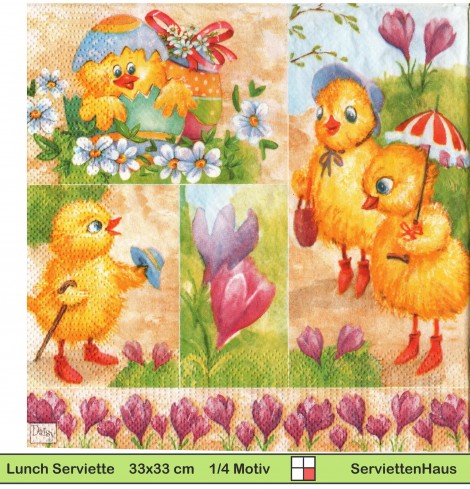 Kleine Küken mit Sonnenschirm und Stöckelschuhen - 1 Lunch Serviette