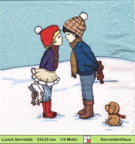 Erste Liebe Junges Paar mit Hund und Schlittschuhen - 1 Lunch Serviette