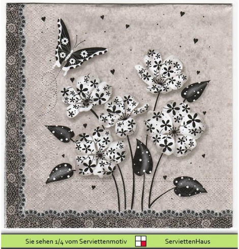 Papierblumen mit Papierschmetterling - 1 Lunch Serviette
