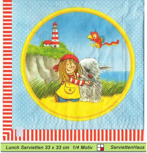 Peggy Diggledey am See - 1 Lunch Serviette - vier verschiedene 1/4 Motive