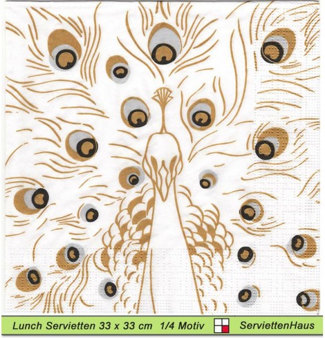Pfau in gold und schwarz - 1 Lunch Serviette