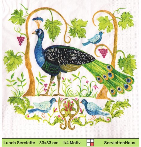 Pfau unter Weinreben - 1 Lunch Serviette