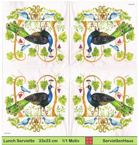 Pfau unter Weinreben - 1 Lunch Serviette