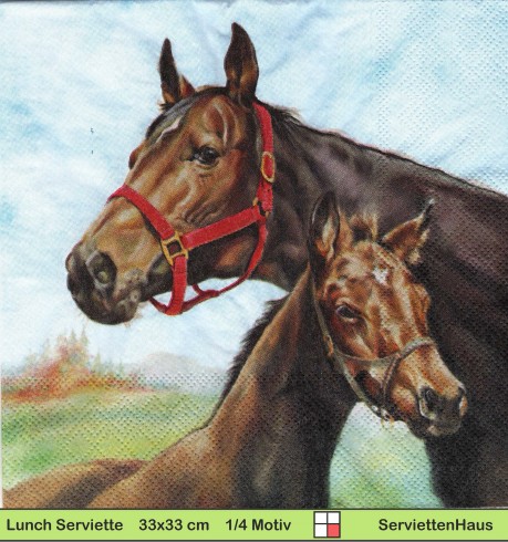Pferd und Fohlen auf der Wiese am Wald - 1 Lunch Serviette