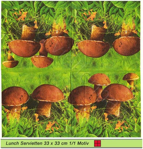 Pilze im Gras - 1 Lunch Serviette - halbes Motiv