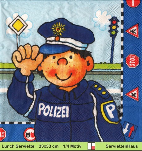Lutz Mauder - Polizist mit Polizeiauto - 1 Lunch Serviette - halbes Motiv