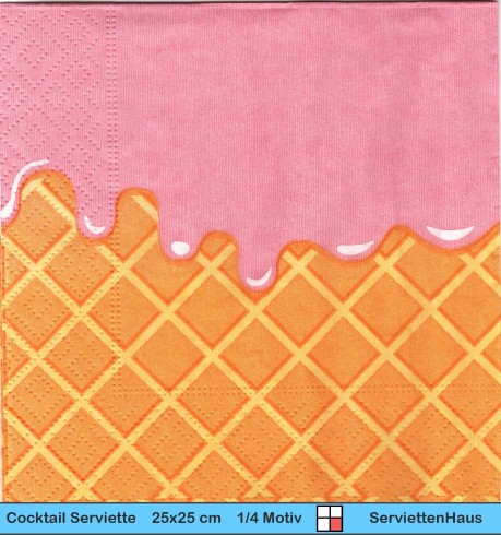 Eiswaffel mit Erdbeereis - 1 Cocktail Serviette