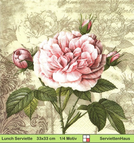 Nostalgische Rose auf beige - 1 Lunch Serviette