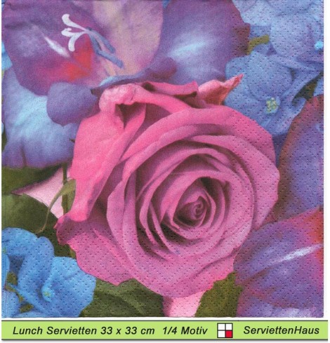 Rose mit Hortensien - 1 Lunch Serviette halbes Motiv