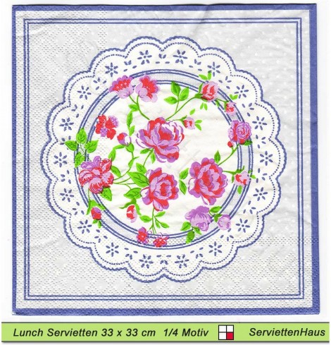 Rosen auf Spitze - 1 Lunch Serviette