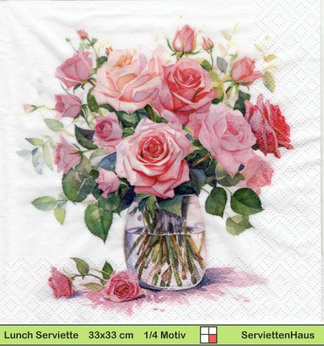 Rosen in einer Glasvase - 1 Lunch Serviette