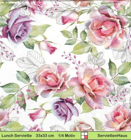 Rosen in rosa und lila - 1 Lunch Serviette
