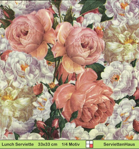 Rosen in altrosa und beige - 1 Lunch Serviette