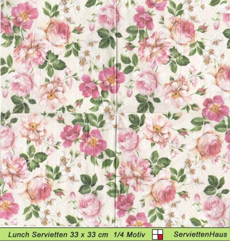 Rosen auf zartem rosa - 1 Lunch Serviette - ganzes Motiv
