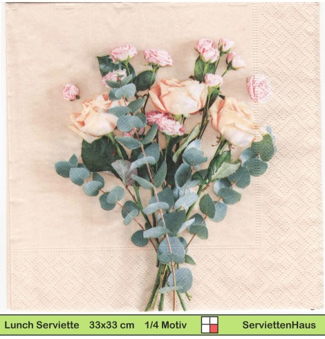 Rosenstrauß auf beige - 1 Lunch Serviette